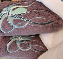 Octopus Embroidered Gray Bath Towel