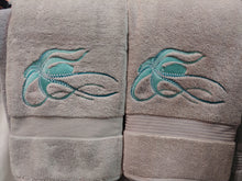 Octopus Embroidered Gray Bath Towel